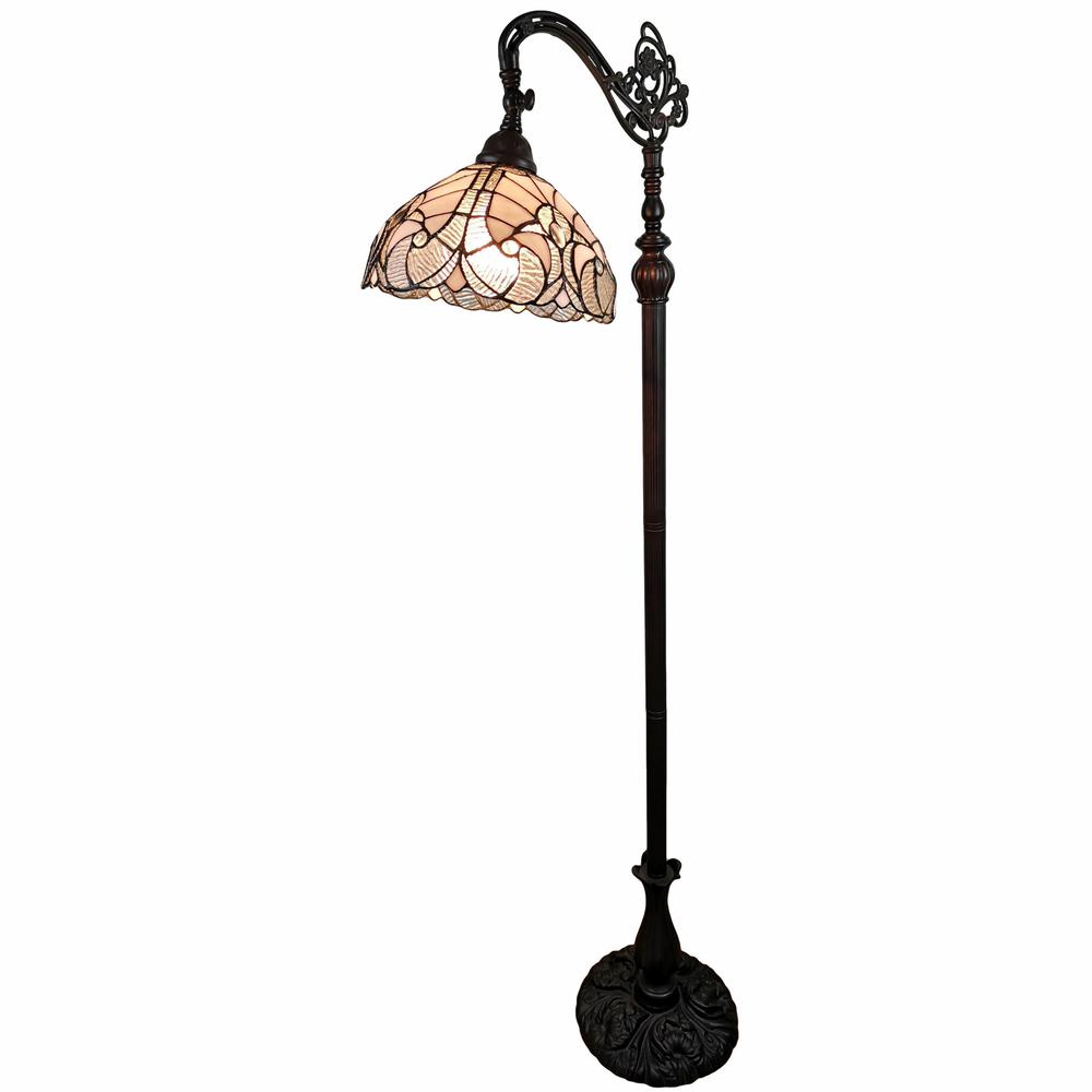 HomeRoots 478087 62 in. Traditional Shaped Floor Lamp with White Stained Glass Bowl Shade&#44; Brown