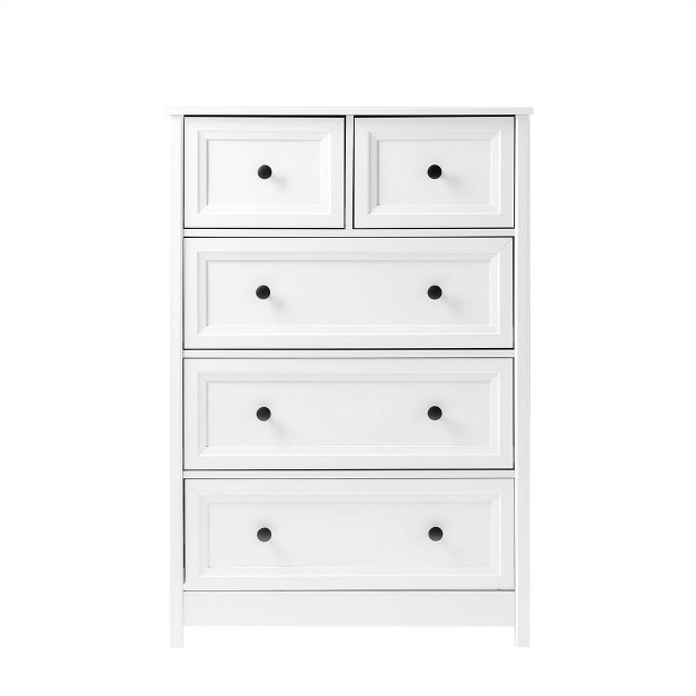 Farmhouse 5 Drawer Grooved Tall Storage Dresser White Saracina Home