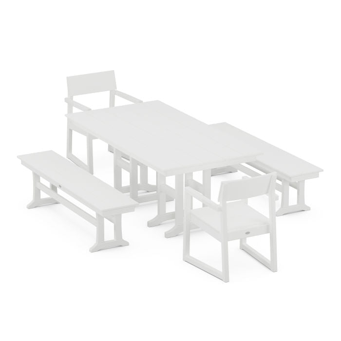 Polywood EDGE 5-Piece Farmhouse Dining Set with Benches PWS1177-1