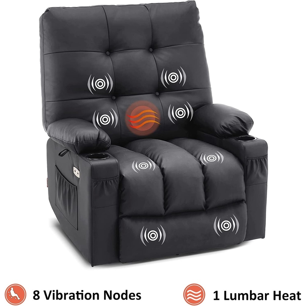 MCombo Large Power Swivel Glider Rocker Recliner Chair with Massage and Heat  Faux Leather 7748