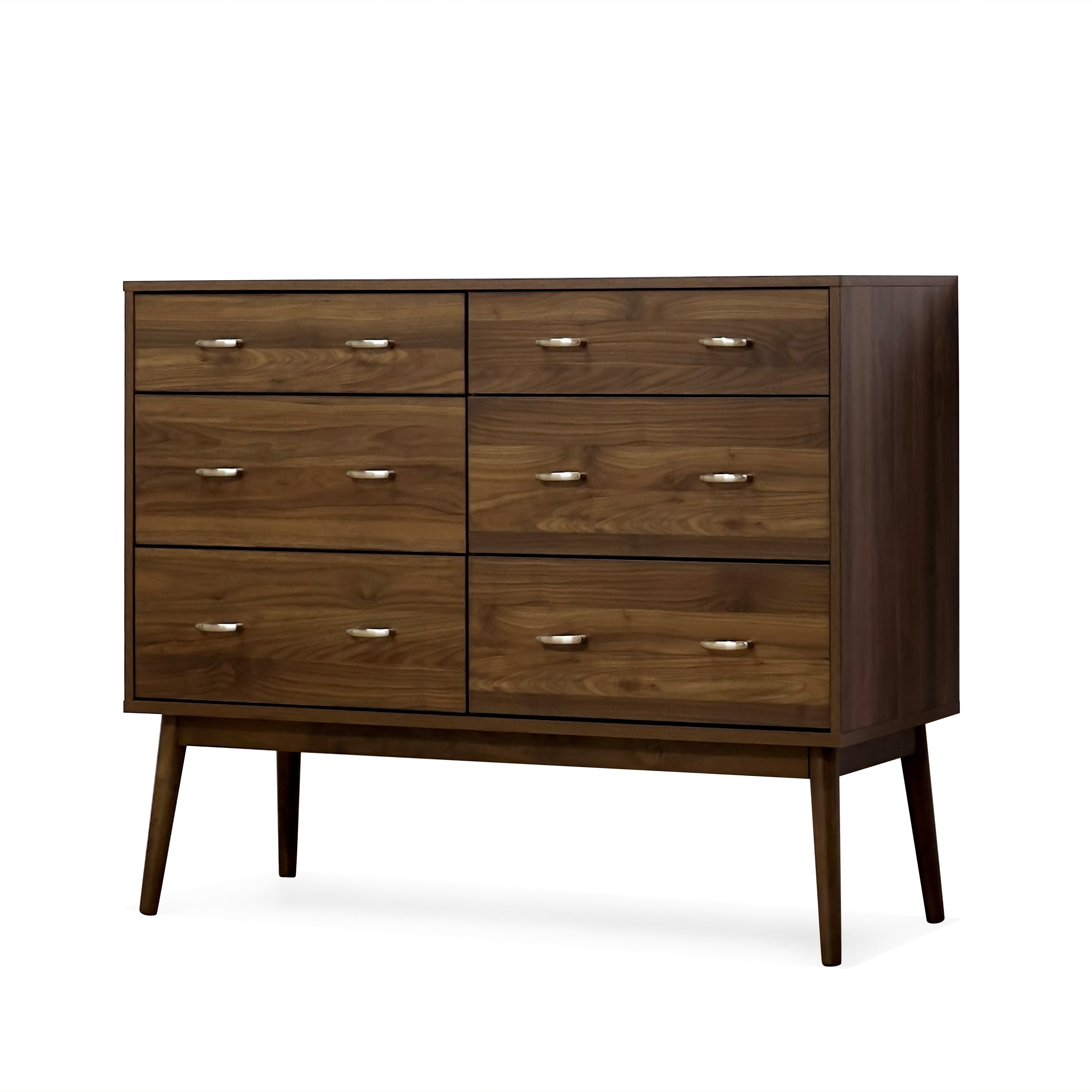 Wilbur Mid Century Modern Wooden 6 Drawer Double Dresser