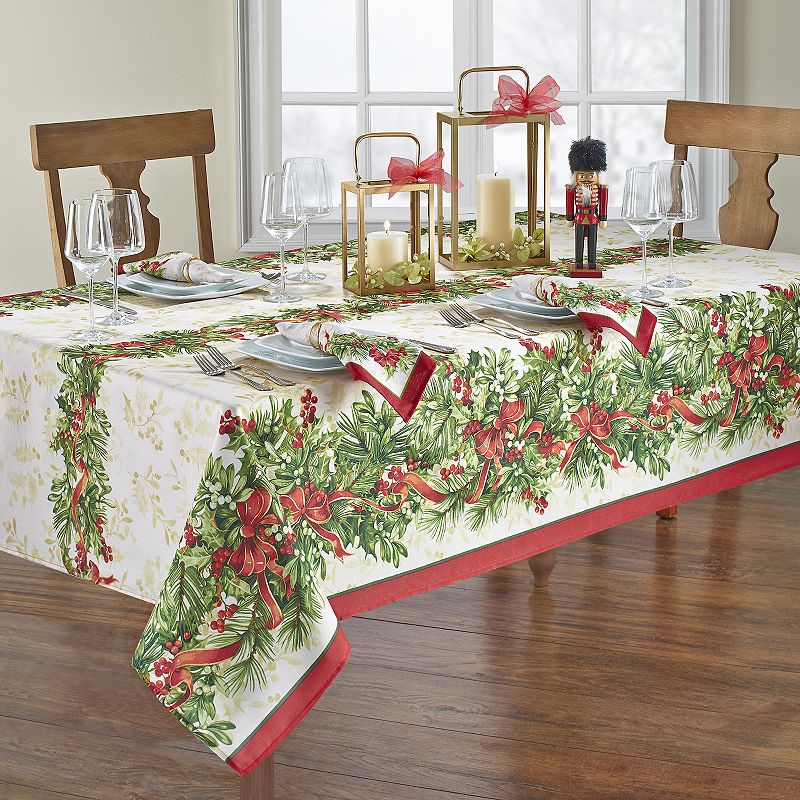 Elrene Home Fashions Holly Traditions Holiday Rectangle Tablecloth