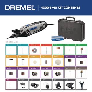 Dremel 4300 Series 1.8 Amp Variable Speed Corded Rotary Tool Kit w Mounted Light 40 Accessories 5 Attachments Carrying Case 4300-540