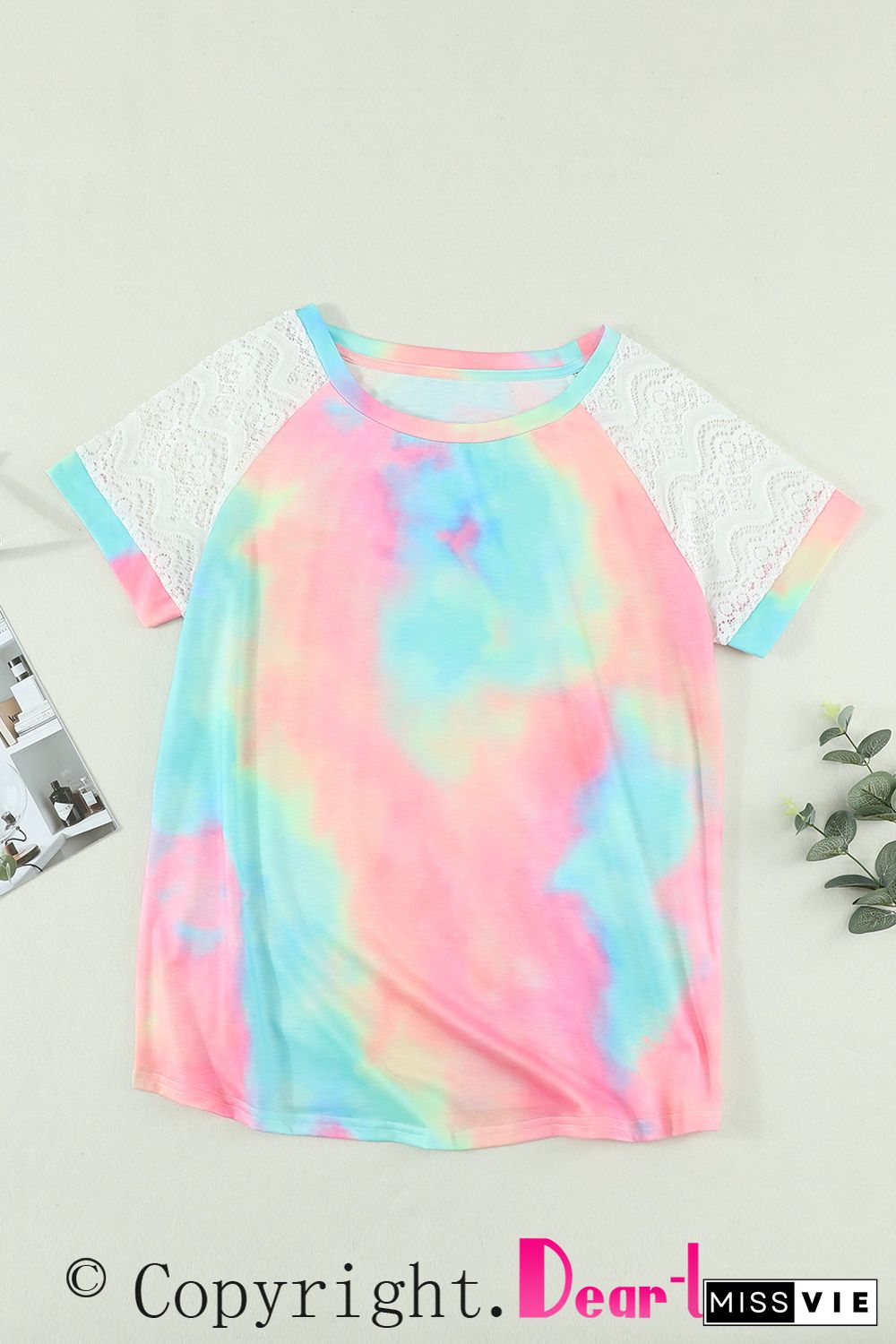 Bright Tie-dye Crochet Raglan Tee