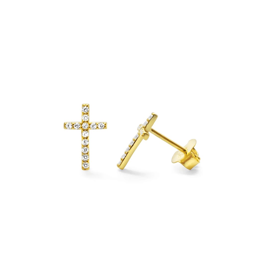 Stia  Pavé Cross Stud in Gold Plating