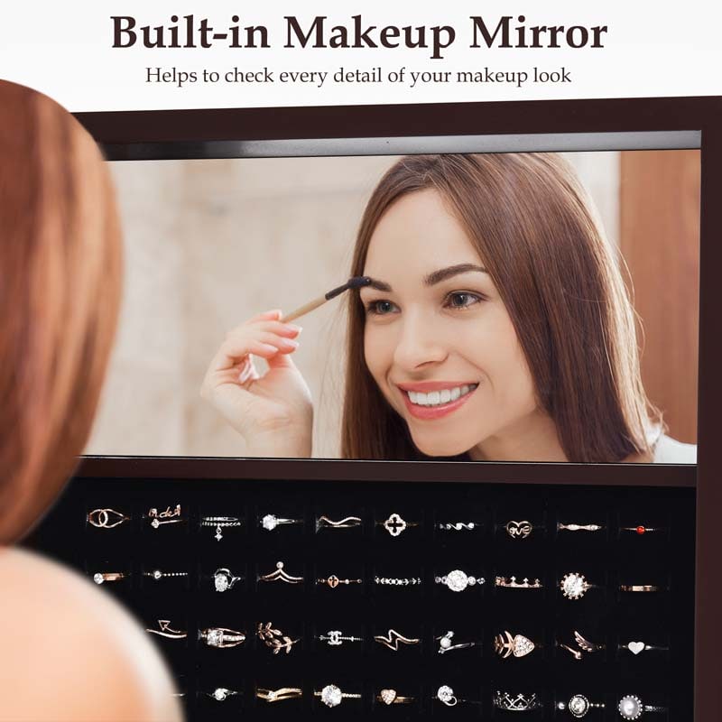 18 LEDs Large Standing Jewelry Armoire Cabinet Makeup Mirror with Full-Length Mirror 16 Lipstick Holder