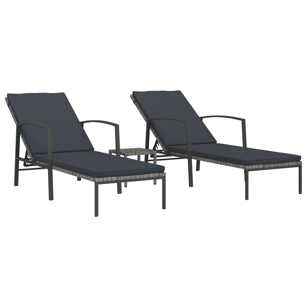 Sun Loungers  2 Pcs Rattan Chaise Lounge Chair W/ Table   Cushion