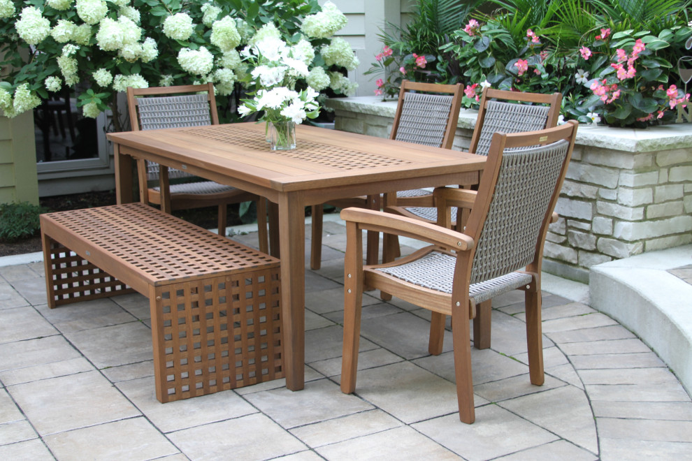 6 Piece Checkerboard Dining Set With Wicker Chairs   Tropical   Outdoor Dining Sets   by Outdoor Interiors  Houzz