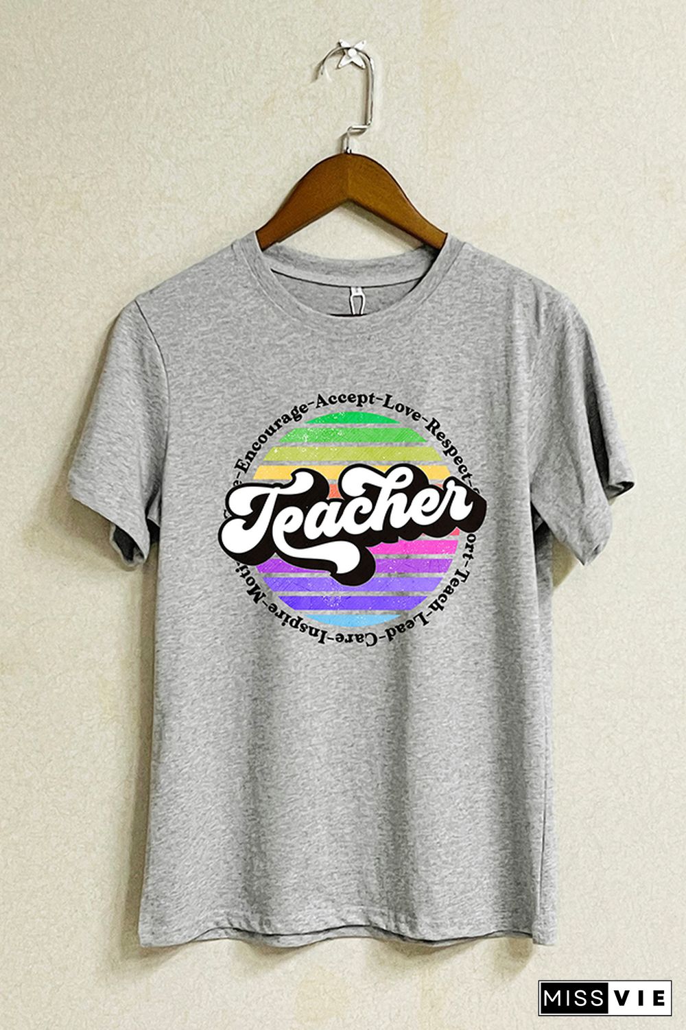 Colorful Teacher Retro Circle Short Sleeve Graphic Tee Wholesale