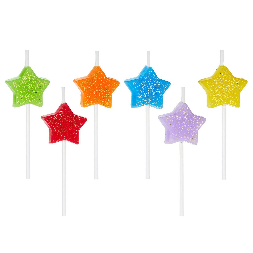 Hallmark  Assorted Color With Glitter Star-Shaped Birthday Candles, Set of 6