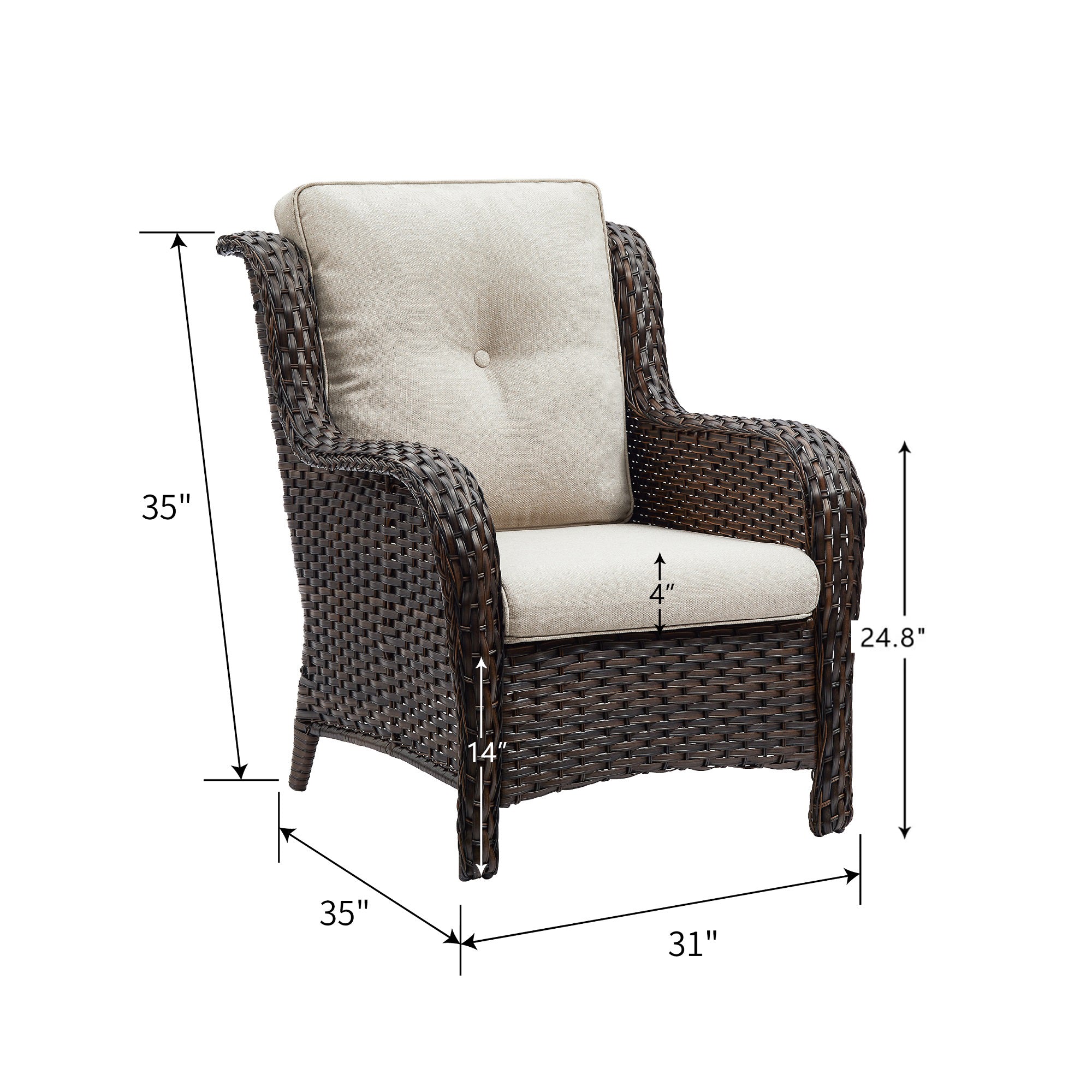 PARKWELL Outdoor Patio Chairs Rattan Patio of 2 PE Wicker Patio Chairs with 4inch Seat Cushions