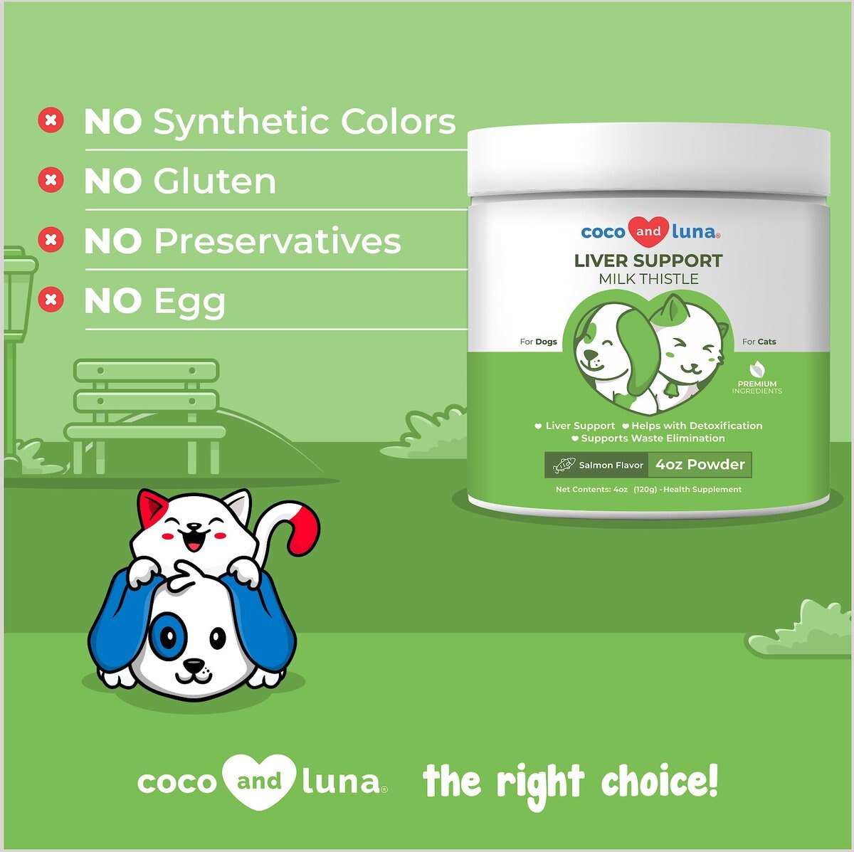 Coco and Luna Liver Support Organic Milk Thistle Salmon Flavor Powder Dog and Cat Supplement， 4-oz jar