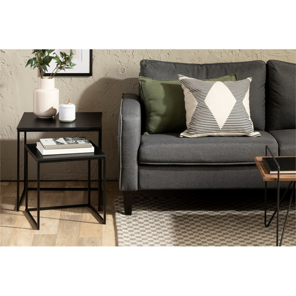 Set of nesting tables with metal legs Black Slendel South Shore   Industrial   Coffee Table Sets   by Homesquare  Houzz