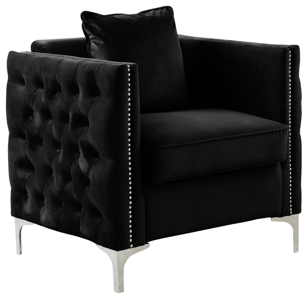 Bayberry Velvet Accent Arm Chair with Pillow   Midcentury   Armchairs And Accent Chairs   by Lilola Home  Houzz