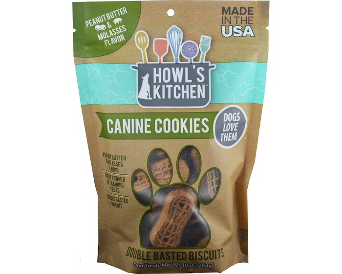 Howls Kitchen Canine Cookies Peanut Butter and Molasses Flavor Dog Treats， 10 oz.