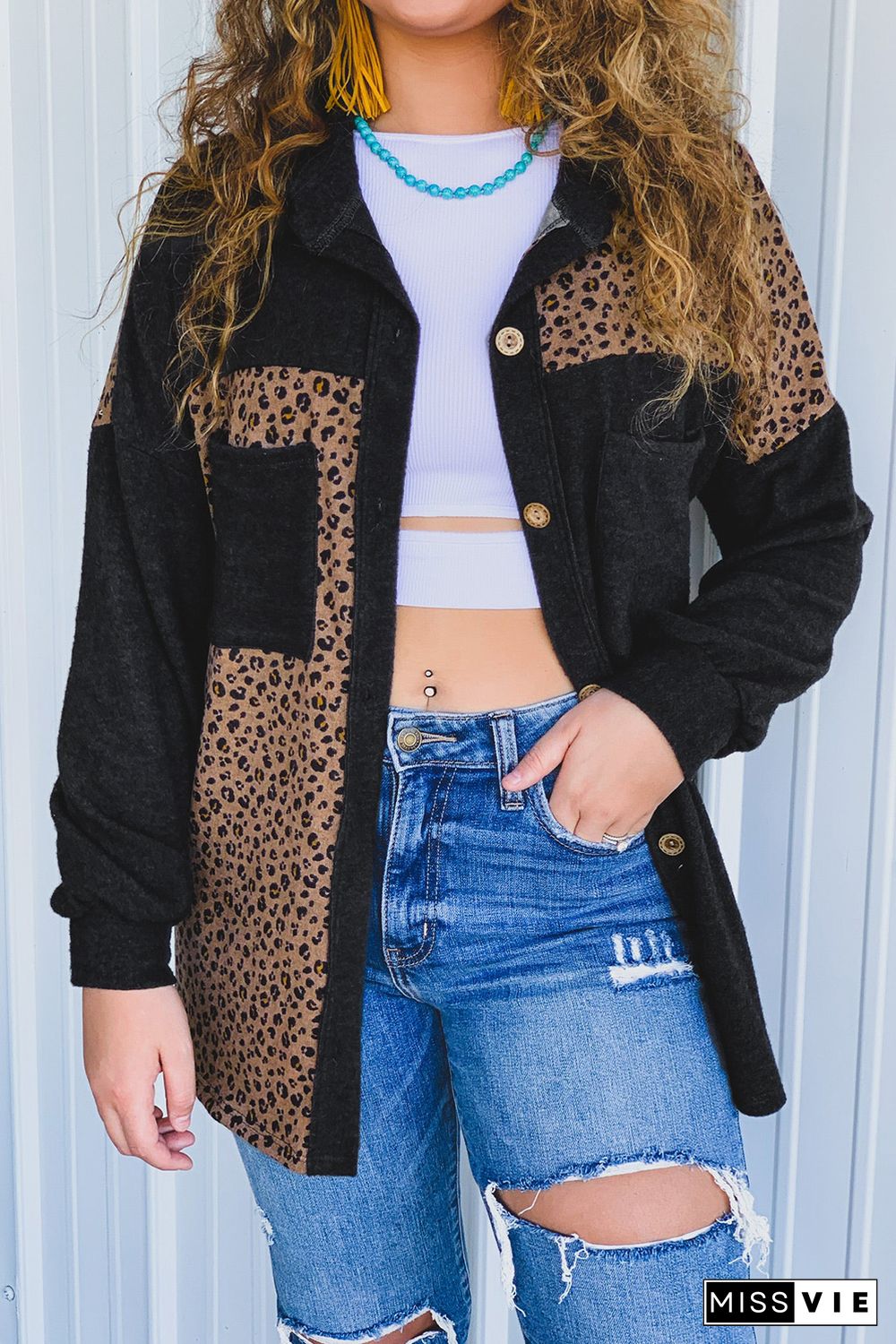 Leopard Patchwork Shacket Jacket