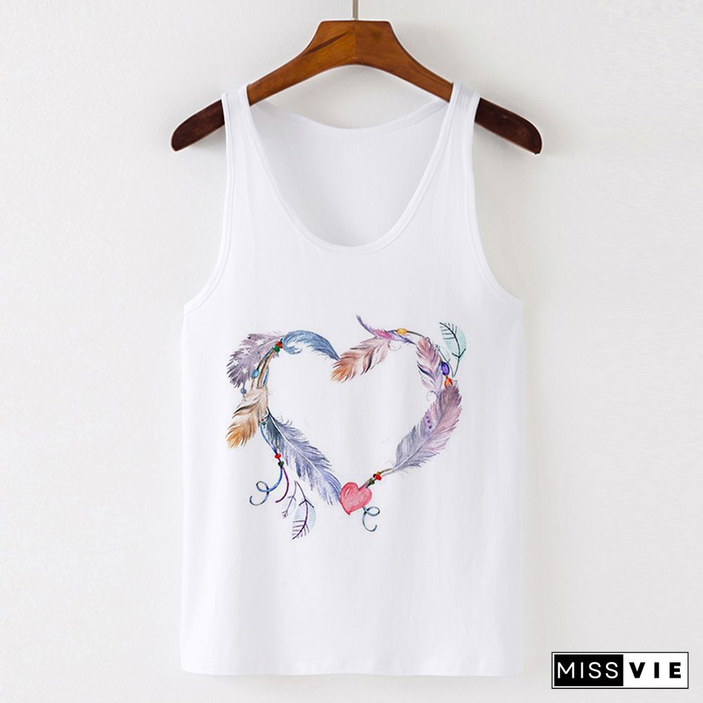 Summer Tank Tops Heart Flower Love Graphic Print Ladies Sexy Vest Camisole Women Tops Tee Tshirt Female Casual Loose Sleeveless