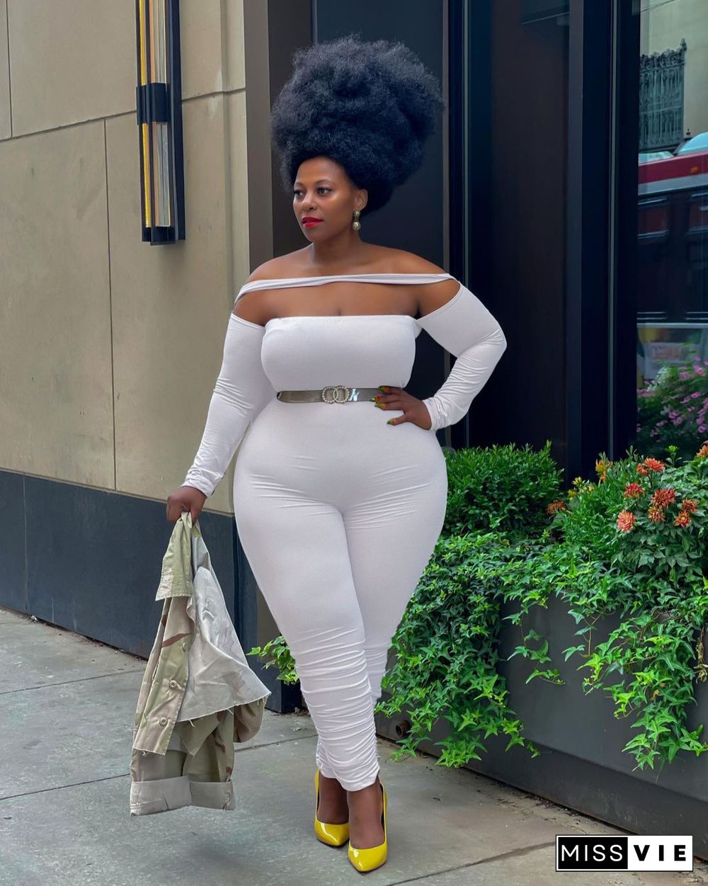 Long Sleeve Off Shoulder Plus Size Jumpsuits