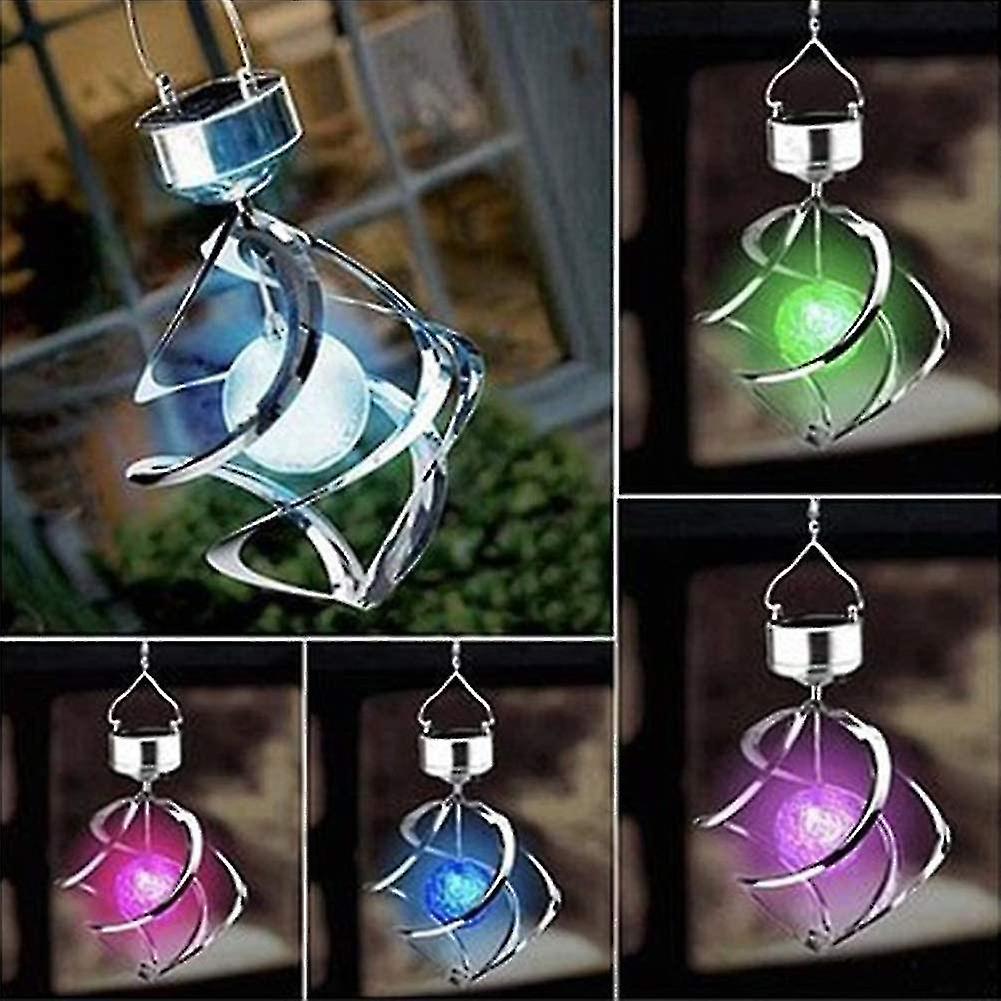 Wind Spinner Solar Light Outdoor Lighting Crystal Ball Stainless Steel Garden Decoration