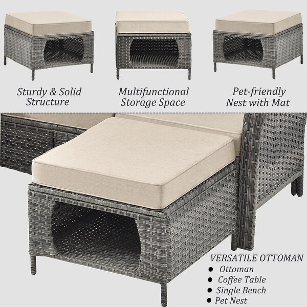 Upgraded Rattan Patio Furniture Conversation Seating 360° High Back Swivel Chairs+Storage Ottomans，Cushions Included🎁