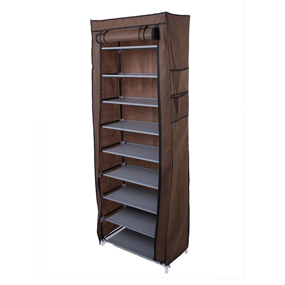 Zimtown 10 Tiers Closet Shoe Storage Cabinet Organizer with Cover Shoe Storage Rack Shelf Tower Stand Space Saving， Coffee