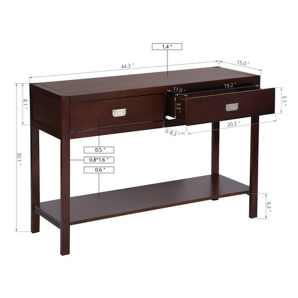 Homy Casa Traditional Solid Wood 2-Drawer Console Table