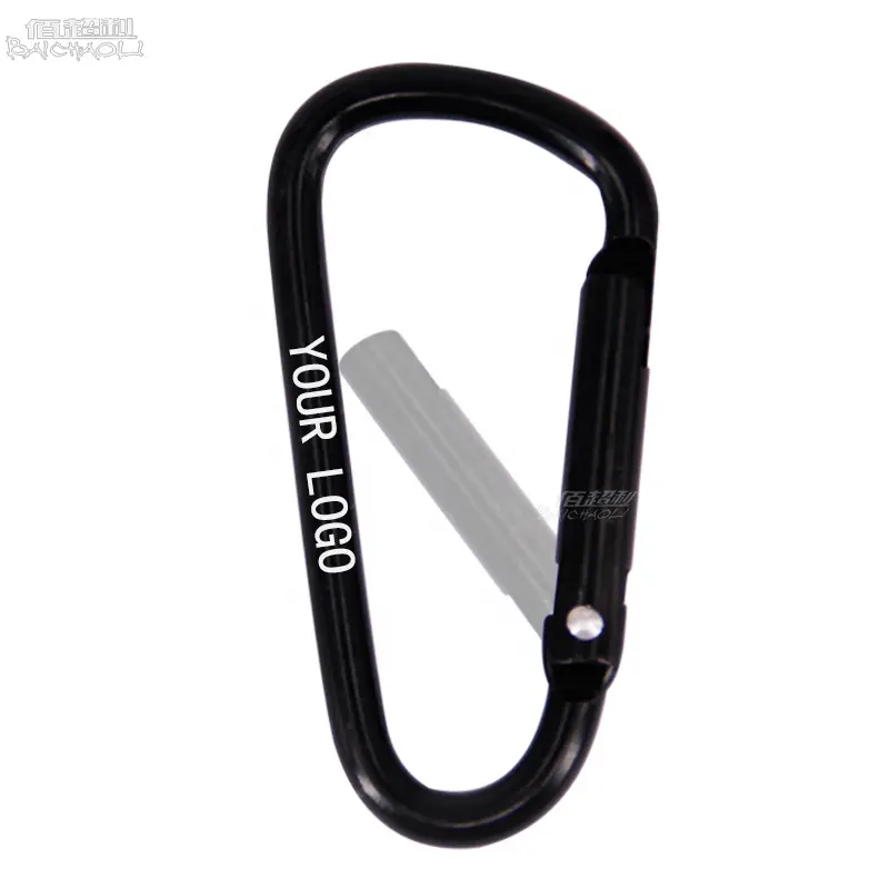 baichao OEM/ODM 6 D 55*28*4.2mm Aluminum alloy metal clip spring BLACK carabiner hook for camping hiking bag/fishing/tent/ball