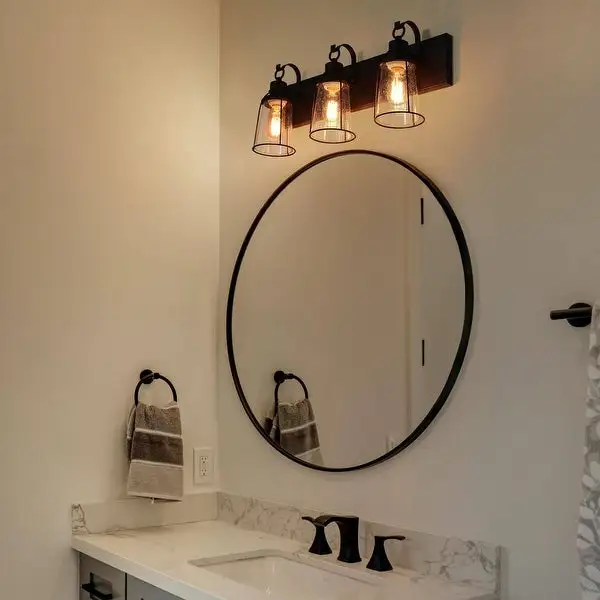 Farmsy Modern Farmhouse 3-Light Linear Glass Bathroom Vanity Lights Industrial Metal Wall Sconces - L22