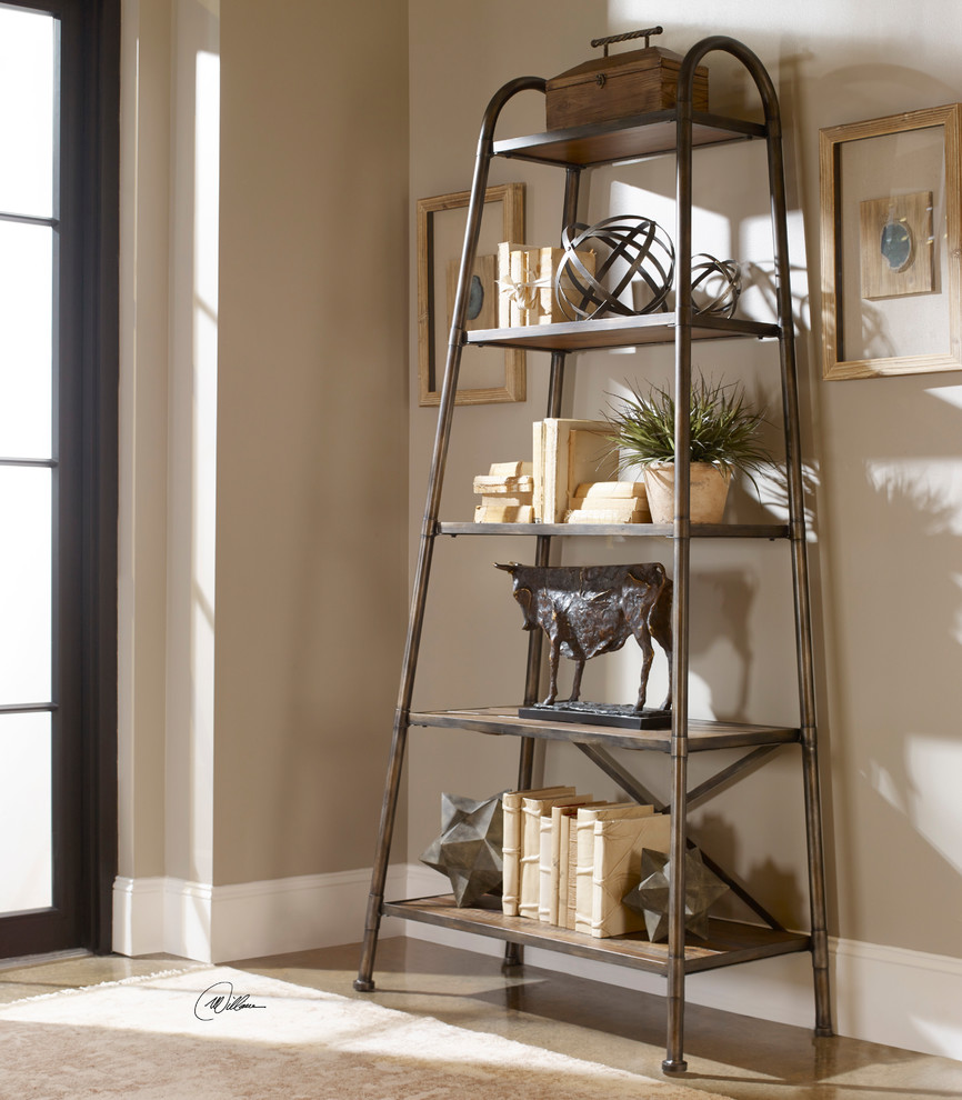 Rustic Urban Industrial Metal Wood Etagere Book Shelves Architectural Open   Industrial   Bookcases   by My Swanky Home  Houzz