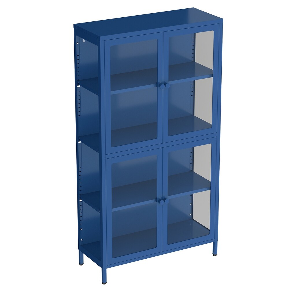 Blue 4 Storage Cabinet w/ Adjustable Shelves Sideboard Bookshelf