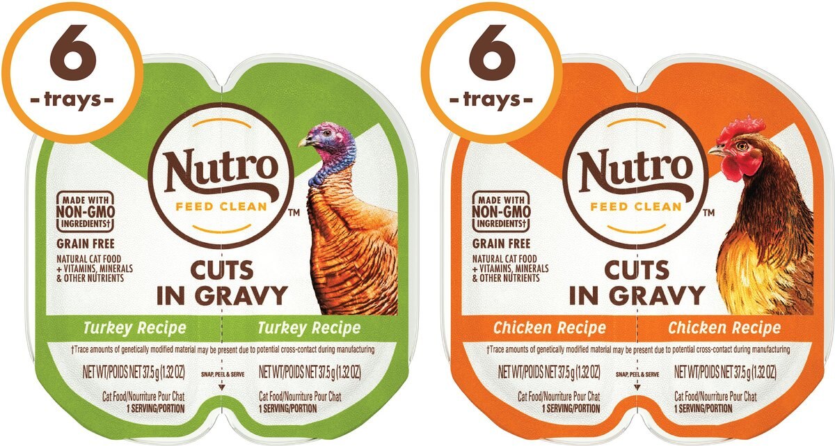 Nutro Perfect Portions Grain-Free Multi-Pack Real Turkey and Real Chicken Cuts in Gravy Recipe Cat Food Trays