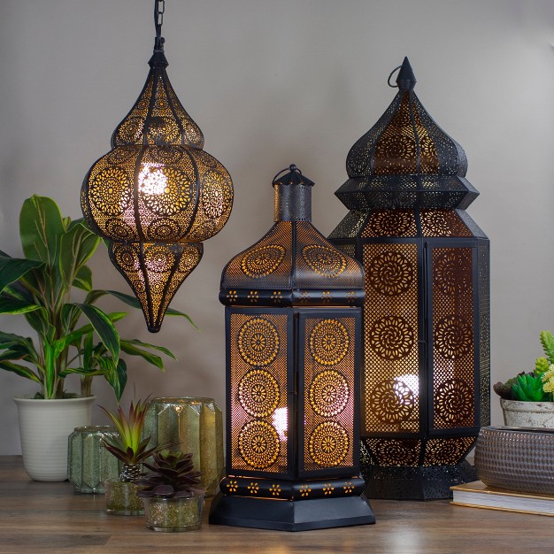 Black And Gold Moroccan Style Lantern Floor Lamp