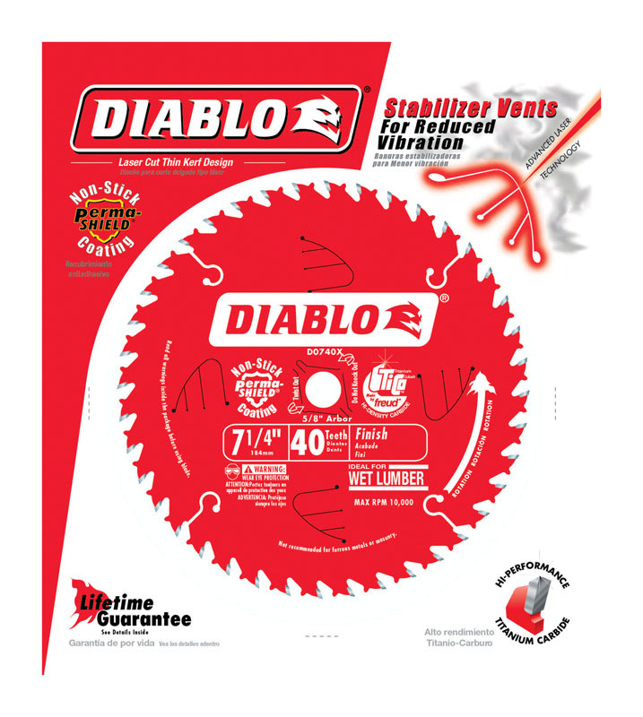 Diablo 7-1/4 in. D X 5/8 in. TiCo Hi-Density Carbide Circular Saw Blade 40 teeth