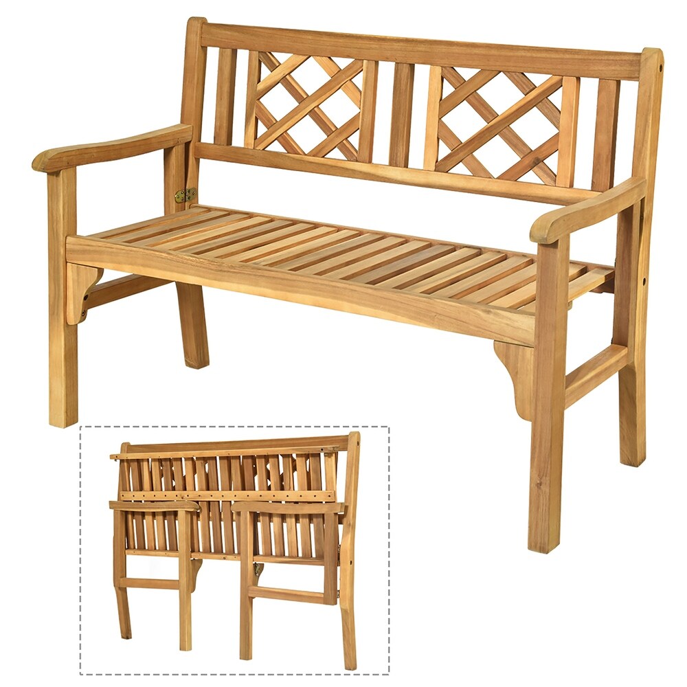 Costway Patio Outdoor Solid Wood Bench Folding Loveseat Chair Park