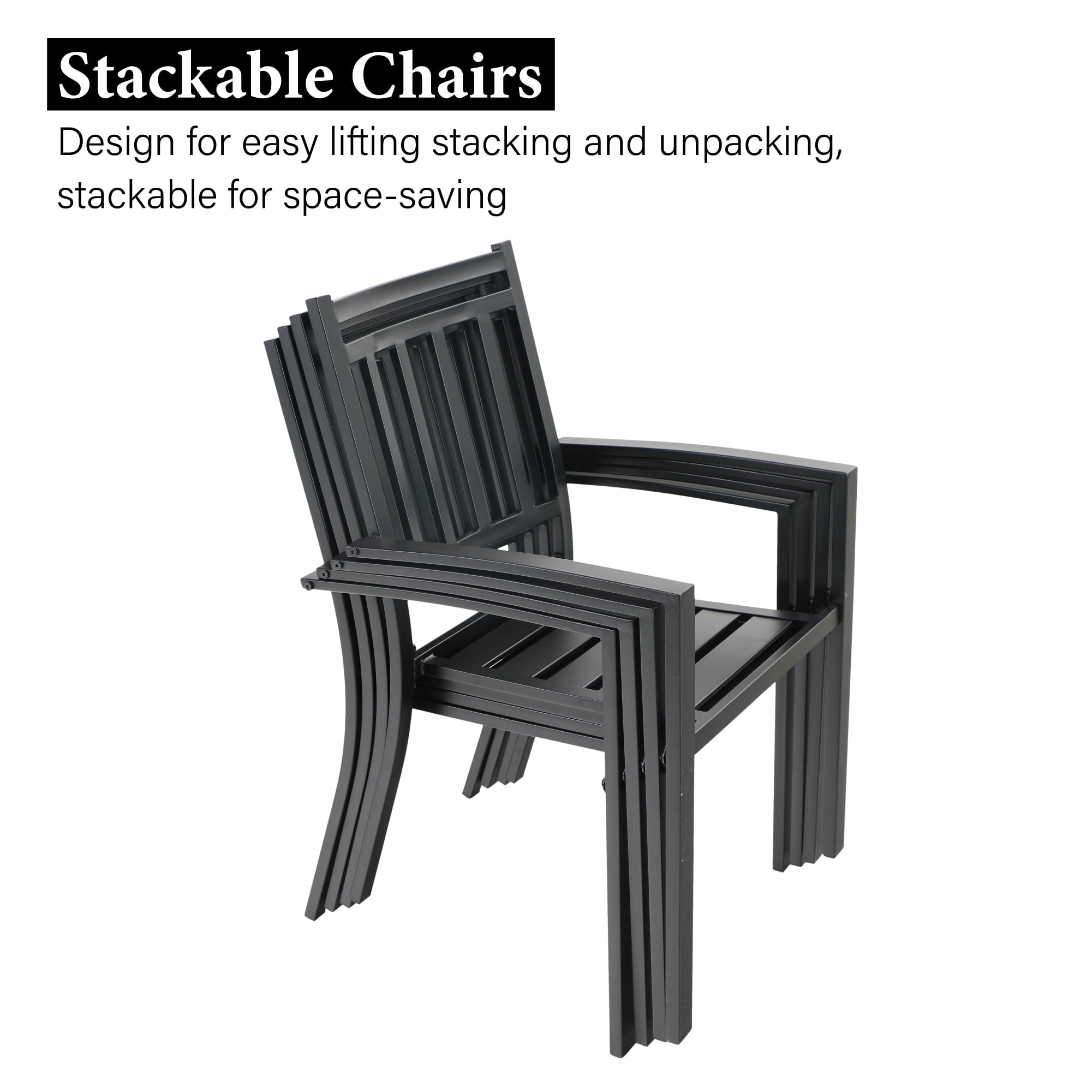 Sophia & William 2PCS Outdoor Patio Dining Chairs Metal Stackabe Chair with Armrest, Black