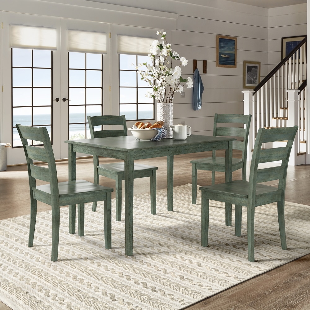 Wilmington II 48 Inch Rectangular Antique Sage Green 5 Piece Dining Set by iNSPIRE Q Classic