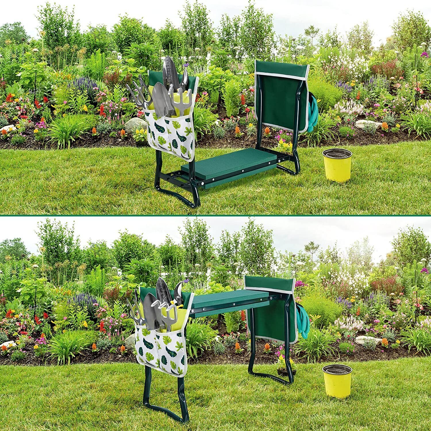 Garden Stool Foldable Heavy Duty Garden Bench with EVA Foam Kneeling Pad, Garden Tools, Gardening Gloves and Tools Bag, Gardening Gifts for Women/Mother and Men