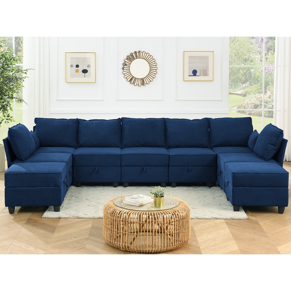 U Shape Convertible Sleeper Sofa Modular Sectional Sofa w/Storage Seat