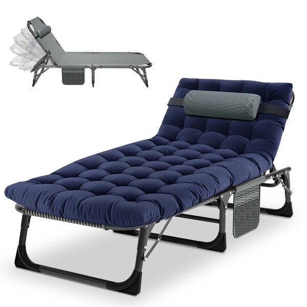 DoCred Folding Chaise Lounge Chair，Camping Cot with Removable pad