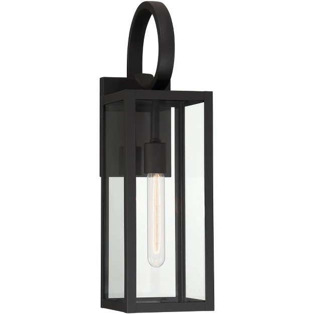 High Farmhouse Rustic Lantern Outdoor Wall Light Fixture Mount Porch House Edison Bulb Black Finish Metal Clear Glass Shade