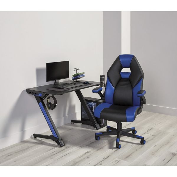 RS Gaming RGX Faux Leather High-Back Gaming Chair， Black/Blue， BIFMA Certified