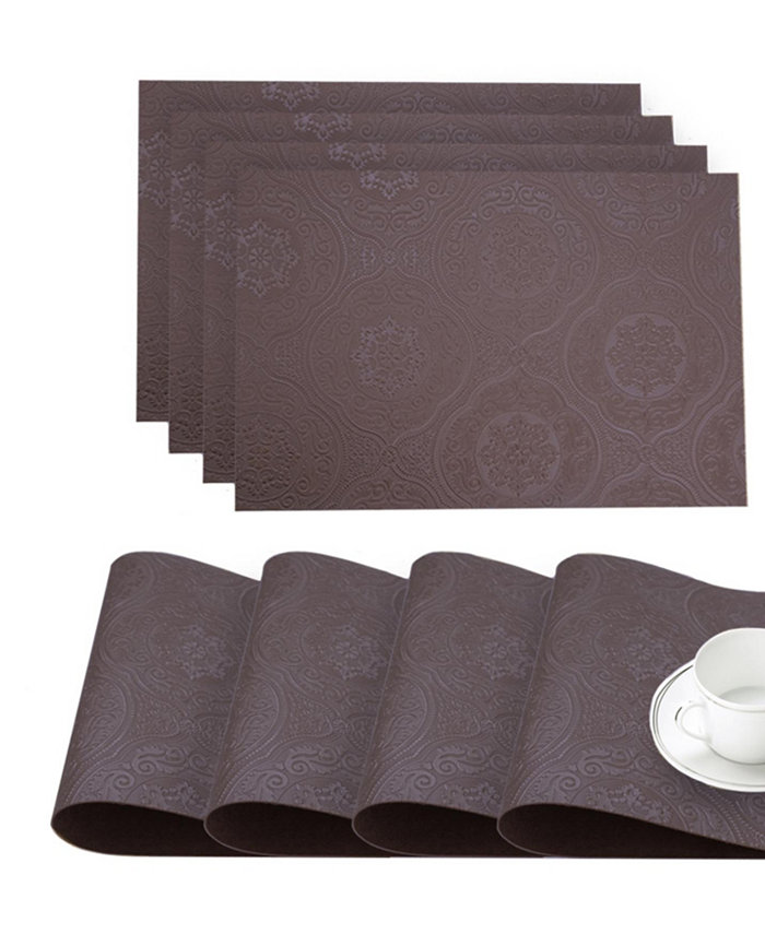 Dainty Home Faux Leather Hyde Park Slip Resistant Suede Backing Embossed 3D Surface Luxury 12 x 18 Place Mats - Set of 4