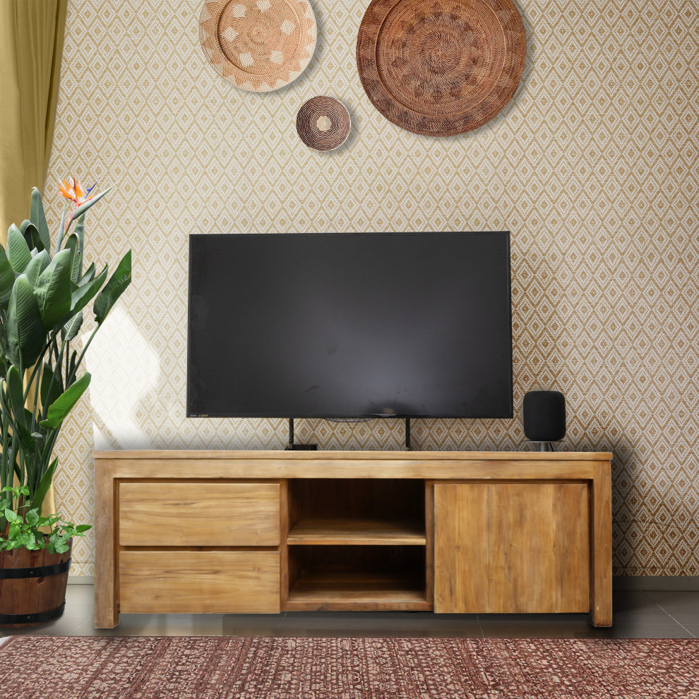 Recycled Teak Wood Solo Media Center  2 Drawer and 1 Cabinet   Transitional   Entertainment Centers And Tv Stands   by Chic Teak  Houzz