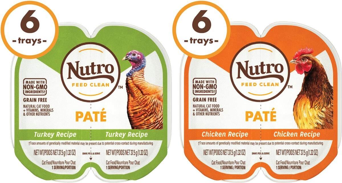 Nutro Perfect Portions Grain-Free Multi-Pack Real Turkey and Real Chicken Paté Recipe Cat Food Trays