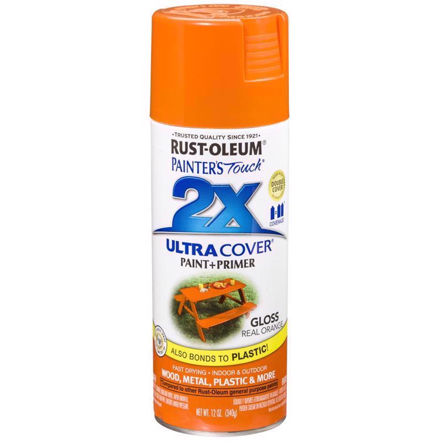 Rust-Oleum Painter\u0027s Touch 2X Ultra Cover Gloss Real Orange Paint+Primer Spray Paint 12 oz