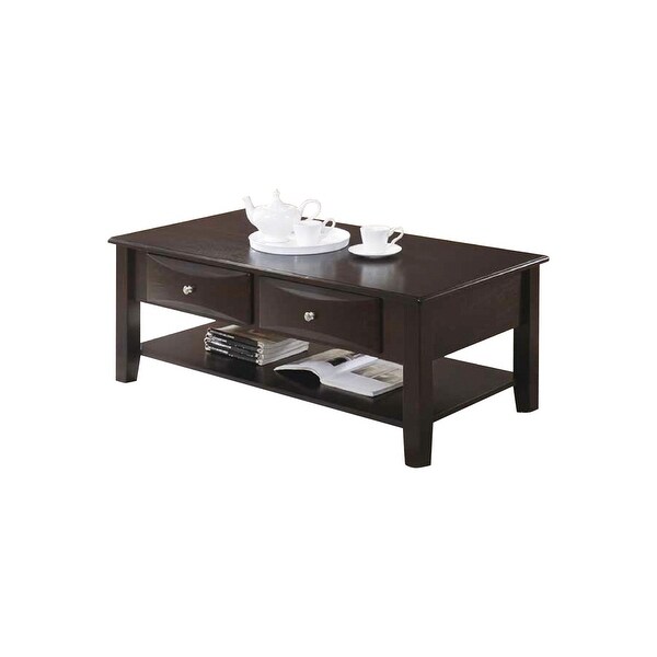 Coffee Table Rectangular Wooden End Table of Two Drawers in Brown