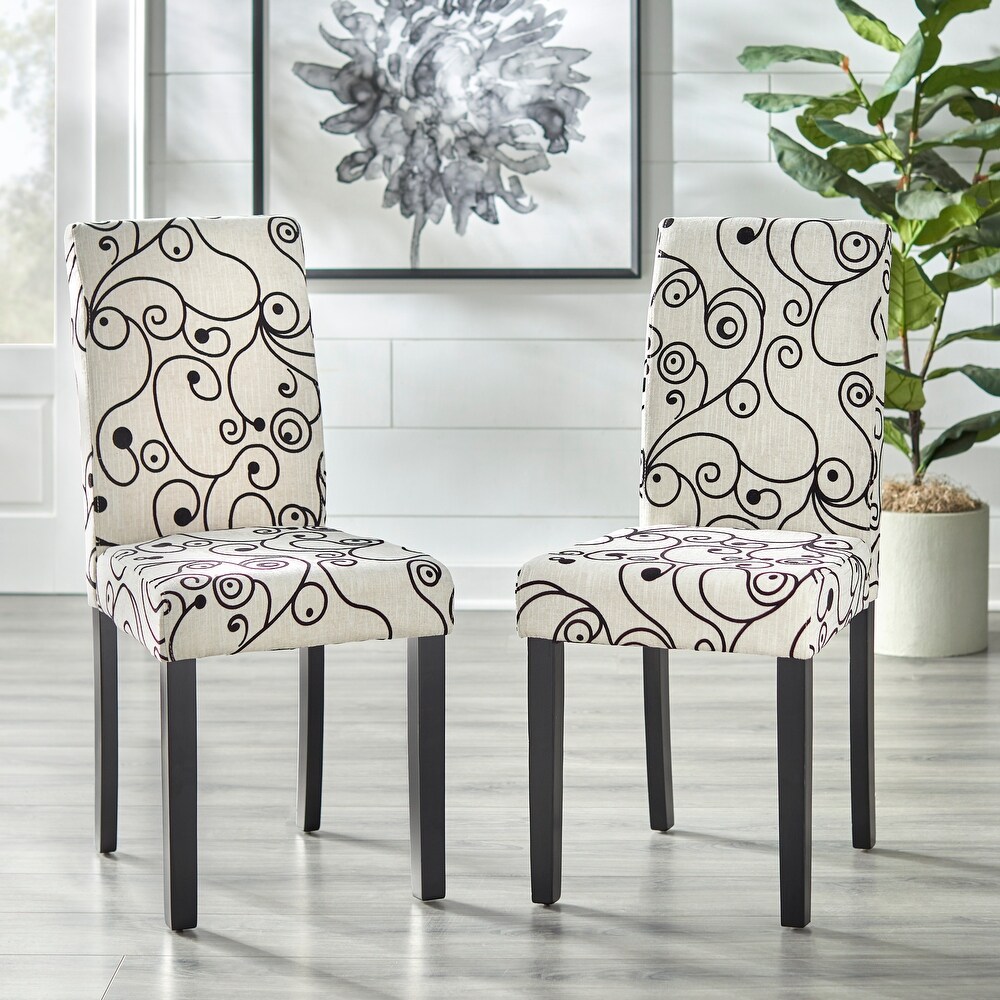 Simple Living Parson Cream and Black Rubber Wood Dining Chairs (Set of 2)