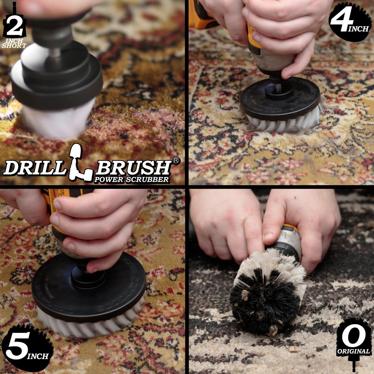 Drillbrush Power Scrubber 4-Piece Pet Hair Removal Kit， Soft Bristle Drill Brush