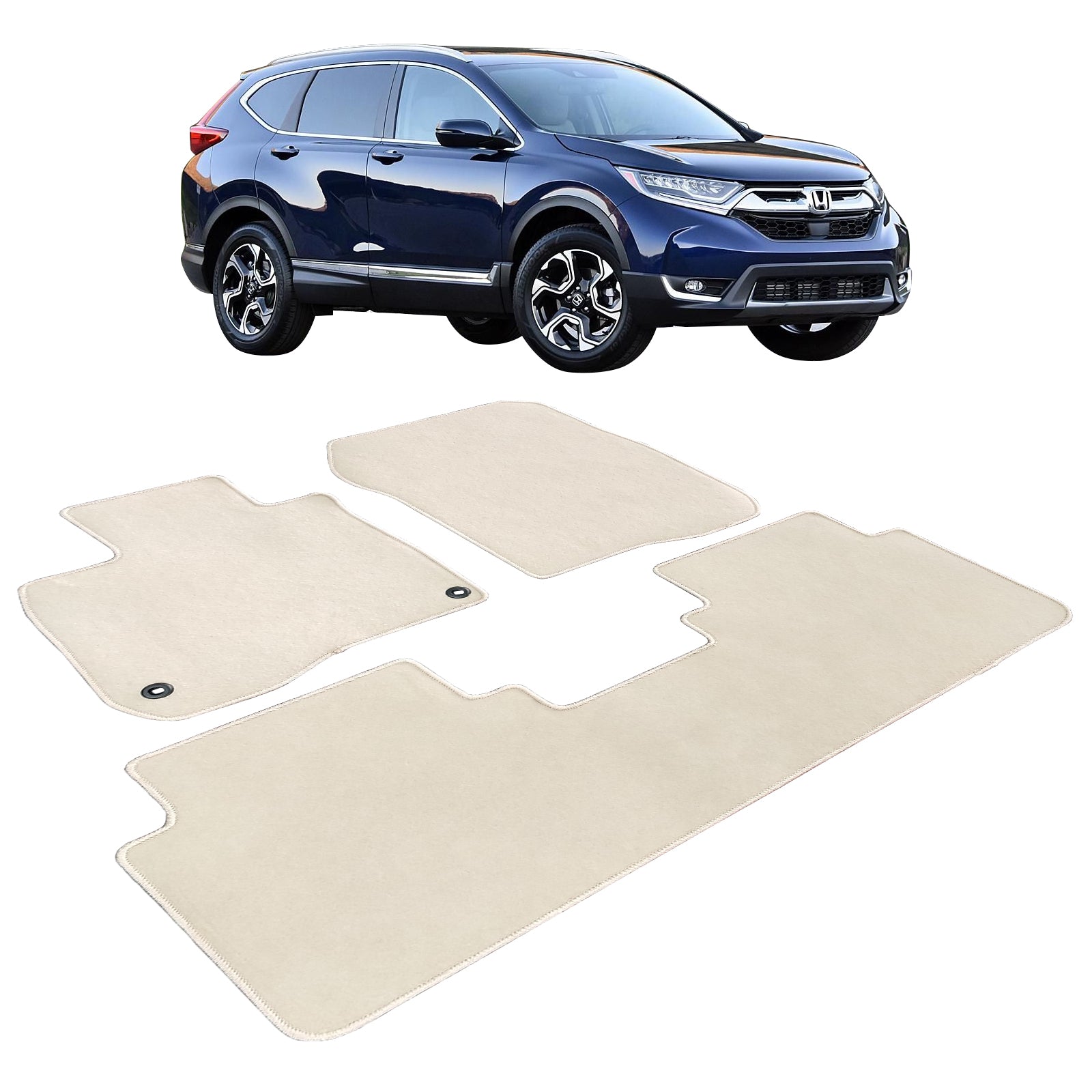 Ikon Motorsports Compatible with 17-22 Honda CR-V Nylon Car Floor Mats Carpet Front and Rear 3PC Set - Beige