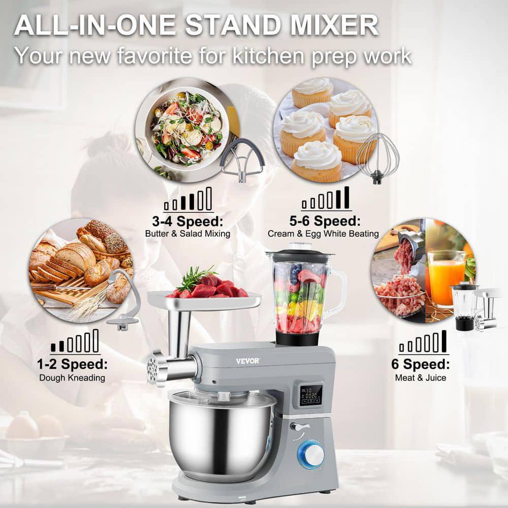 VEVOR 74 Qt 5In1 Stand Mixer 660Watt MultiFunctional Electric Mixer with Stainless Bowl Gray